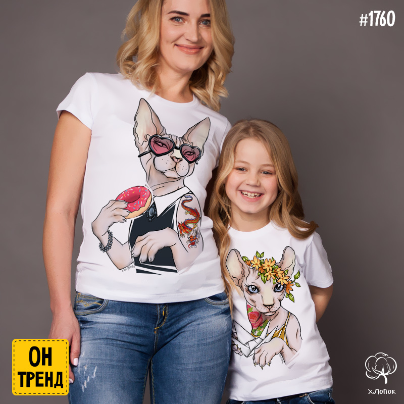 картинка Футболки для мамы и дочки "Кошечки с тату" от магазина  ON-TREND