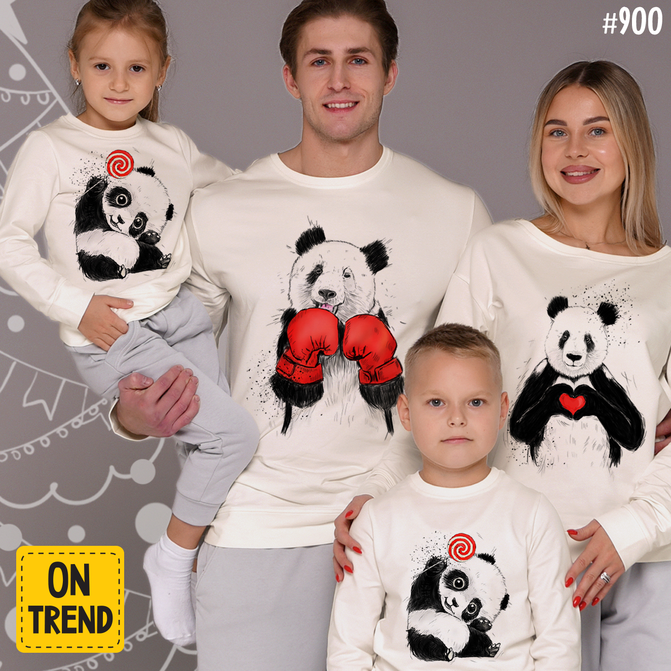 картинка Облегченные семейные толстовки "Классные панды" от магазина  ON-TREND