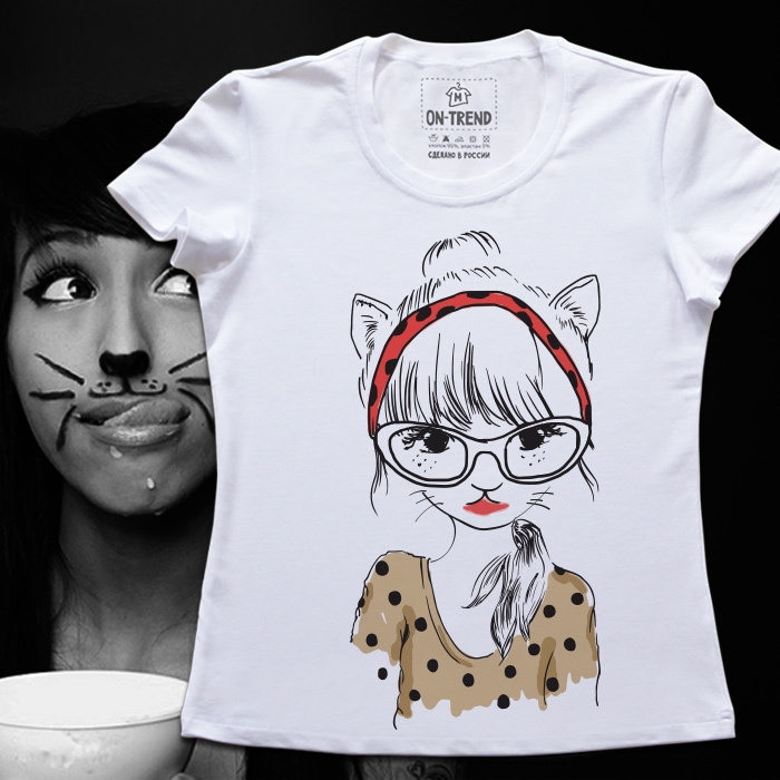 картинка Женская футболка "Девочка-Кошечка" от магазина  ON-TREND