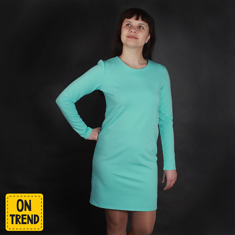 картинка Бирюзовое приталенное платье магазин  ON-TREND являющийся производителем одежды из хлопка высшего качества