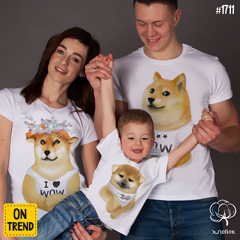 картинка Футболки для всей семьи "Собаки WOW" магазин  ON-TREND являющийся производителем одежды из хлопка высшего качества