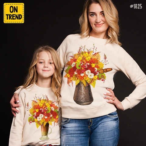 картинка Толстовки для мамы и дочки "Осенний букет" магазин  ON-TREND являющийся производителем одежды из хлопка высшего качества