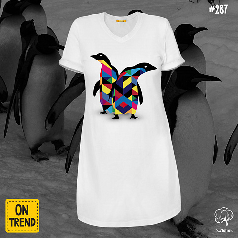 картинка Платье-футболка  "Пингвинчики" магазин  ON-TREND являющийся производителем одежды из хлопка высшего качества