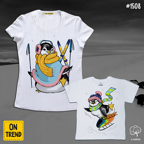 картинка Футболки для мамы и дочки "Классные пингвины" магазин  ON-TREND являющийся производителем одежды из хлопка высшего качества