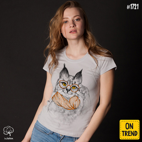 картинка Женская футболка "Милая рысь" магазин  ON-TREND являющийся производителем одежды из хлопка высшего качества