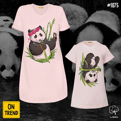 картинка Летние платья для мамы и дочки "Крутые панды" магазин  ON-TREND являющийся производителем одежды из хлопка высшего качества