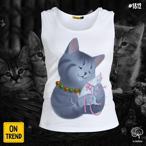 картинка Майка женская "Домашние кошки" магазин  ON-TREND являющийся производителем одежды из хлопка высшего качества