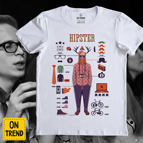 картинка Мужская футболка "Настоящий Хипстер" магазин  ON-TREND являющийся производителем одежды из хлопка высшего качества