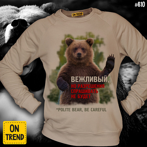 картинка Мужская толстовка "Вежливый медведь" магазин  ON-TREND являющийся производителем одежды из хлопка высшего качества