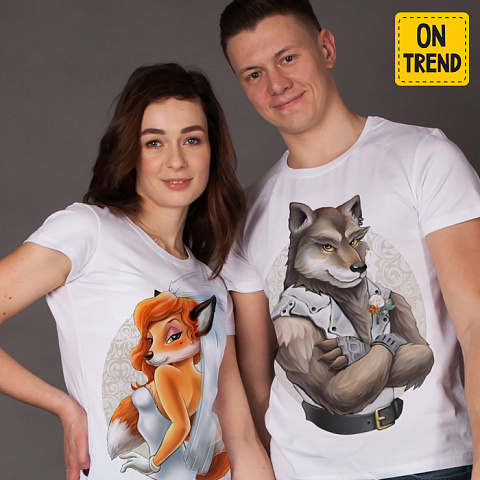 картинка Свадебные футболки "Волк и лиса" магазин  ON-TREND являющийся производителем одежды из хлопка высшего качества