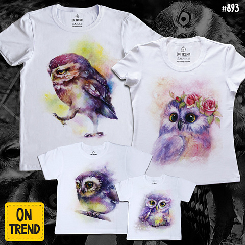 картинка Семейные футболки "Дружные совы" магазин  ON-TREND являющийся производителем одежды из хлопка высшего качества