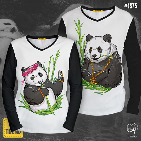 картинка Парные лонгсливы "Две панды" магазин  ON-TREND являющийся производителем одежды из хлопка высшего качества