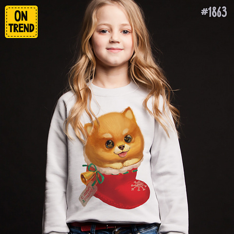 картинка Детская толстовка "Новогодняя собачка" магазин  ON-TREND являющийся производителем одежды из хлопка высшего качества