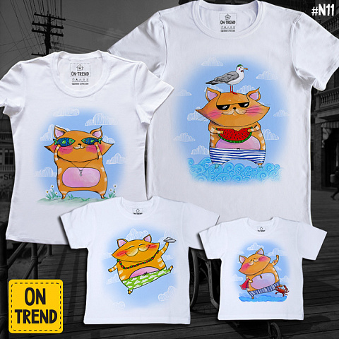 картинка Семейные футболки "Котики на море" магазин  ON-TREND являющийся производителем одежды из хлопка высшего качества