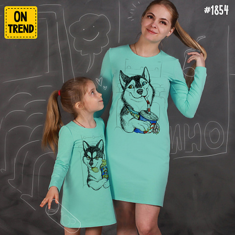 картинка Трикотажные платья для мамы и дочки "Хаски" магазин  ON-TREND являющийся производителем одежды из хлопка высшего качества