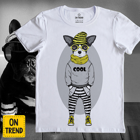 картинка Мужская футболка "Модный Дог" магазин  ON-TREND являющийся производителем одежды из хлопка высшего качества