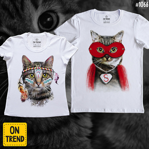 картинка Парные футболки "Супер котики" магазин  ON-TREND являющийся производителем одежды из хлопка высшего качества