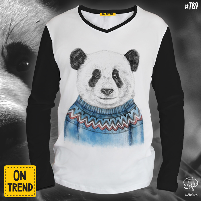 картинка Мужская футболка с длинным рукавом "Панда в свитере" от магазина  ON-TREND