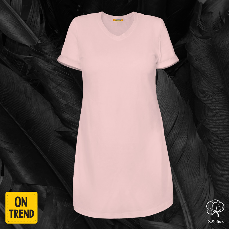 картинка Нежно-розовое платье-футболка без рисунка от магазина  ON-TREND