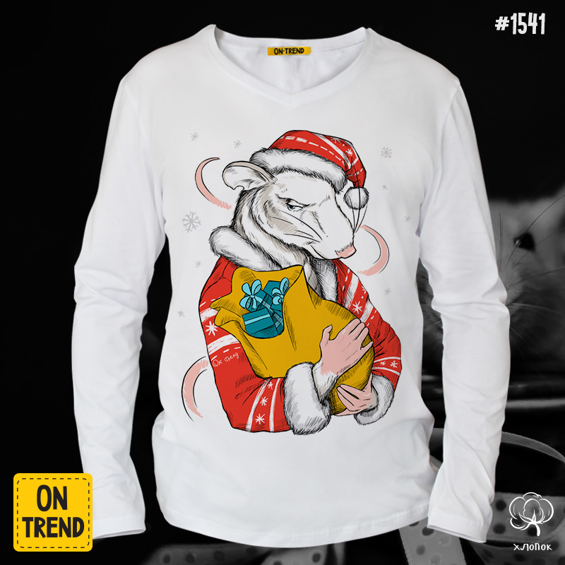 картинка Мужская футболка с длинными рукавами "Крыс Дед Мороз" от магазина  ON-TREND