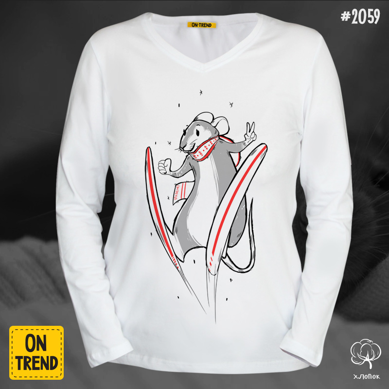 картинка Женская футболка с длинными рукавами "Спортивная крыса" от магазина  ON-TREND