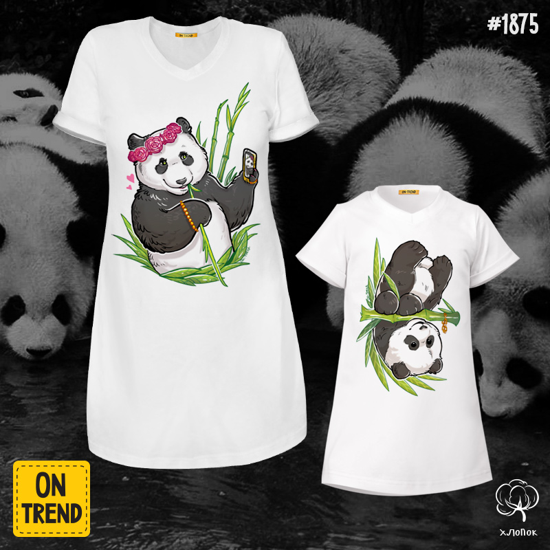 картинка Летние платья для мамы и дочки "Крутые панды" от магазина  ON-TREND