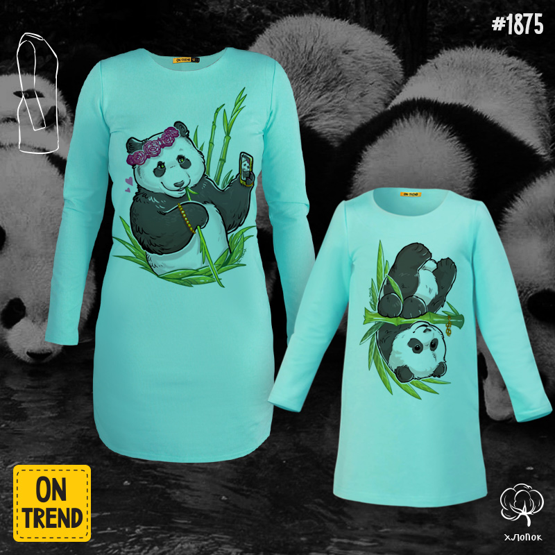 картинка Трикотажные платья для мамы и дочки "Крутые панды" от магазина  ON-TREND