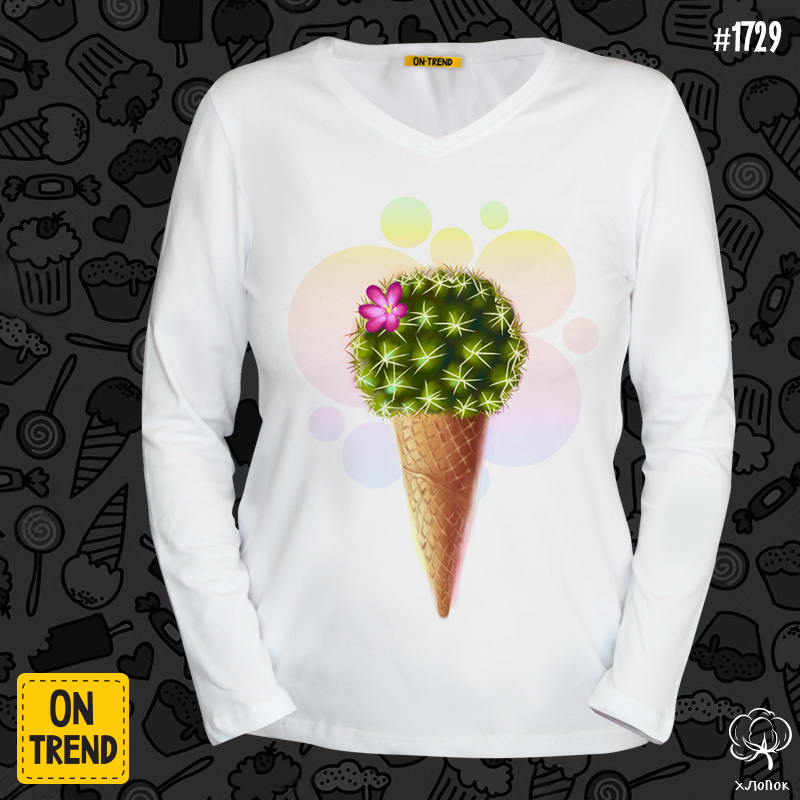 картинка Женская футболка с длинным рукавом "Кактус рожок" от магазина  ON-TREND