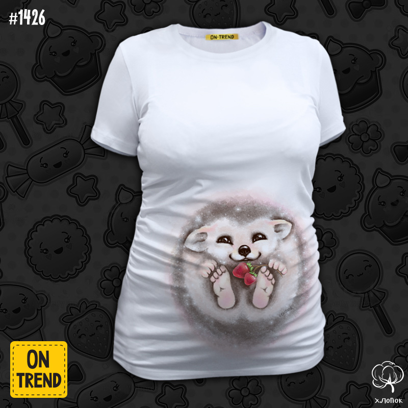 картинка "Ежик с клубничкой", футболка для беременных от магазина  ON-TREND