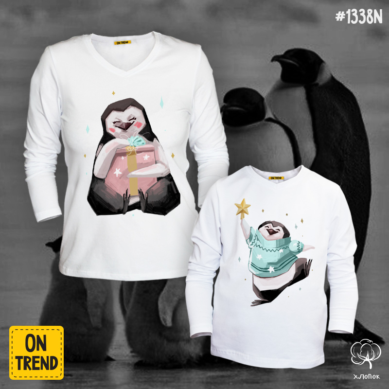 картинка Лонгсливы для мамы и ребенка "Звездные пингвины" от магазина  ON-TREND