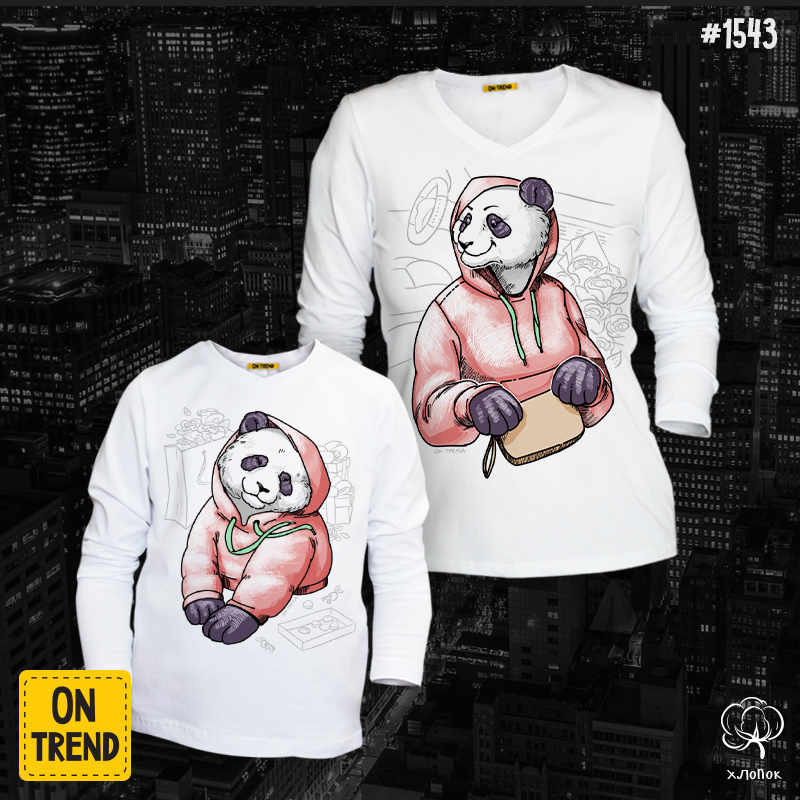 картинка Лонгсливы для мамы и дочки "Деловые панды" от магазина  ON-TREND