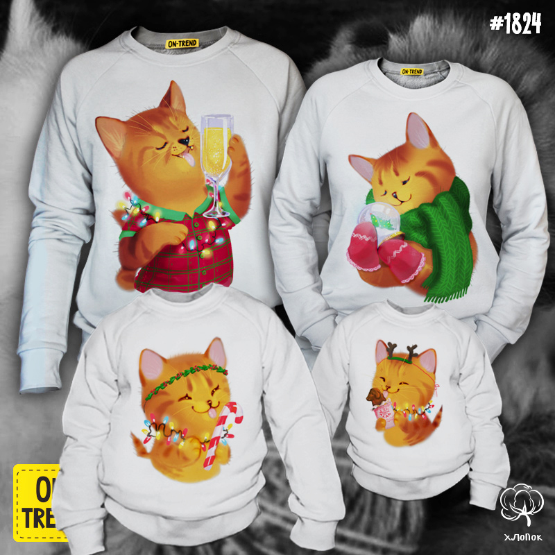 картинка Толстовки для четверых "Мандариновые коты" от магазина  ON-TREND