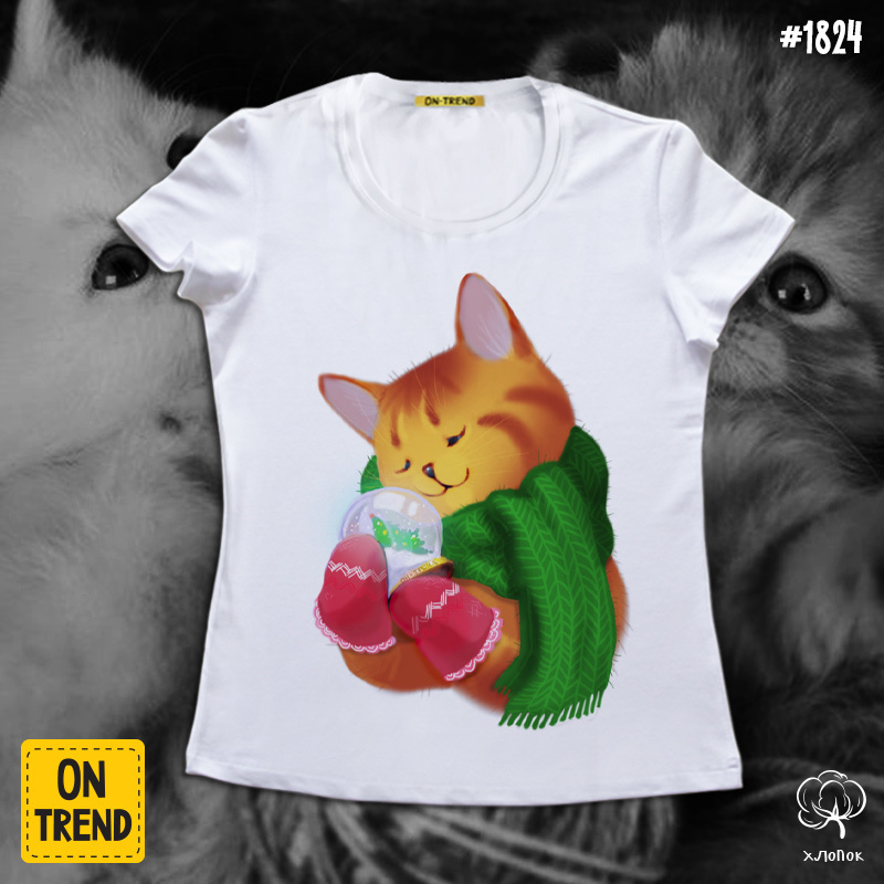 картинка Женская футболка "Мандариновая кошечка" от магазина  ON-TREND