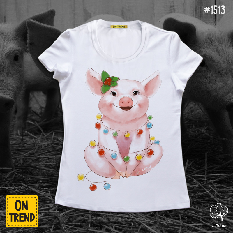 картинка Женская футболка "Счастливая свинка" от магазина  ON-TREND