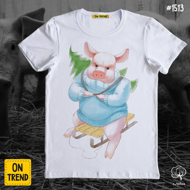 картинка Мужская футболка "Счастливый свин" от магазина  ON-TREND