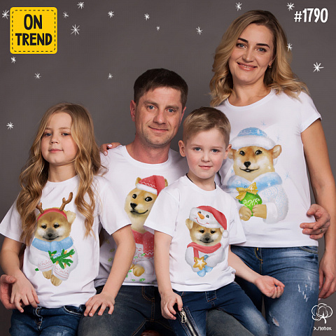 картинка Семейные футболки "Новогодние шиба ину" магазин  ON-TREND являющийся производителем одежды из хлопка высшего качества