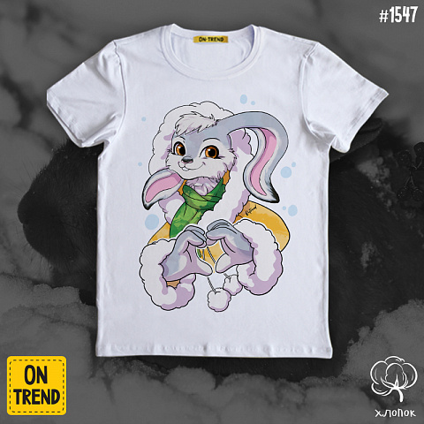 картинка Детская футболка для девочки "Заяц в свитере" магазин  ON-TREND являющийся производителем одежды из хлопка высшего качества