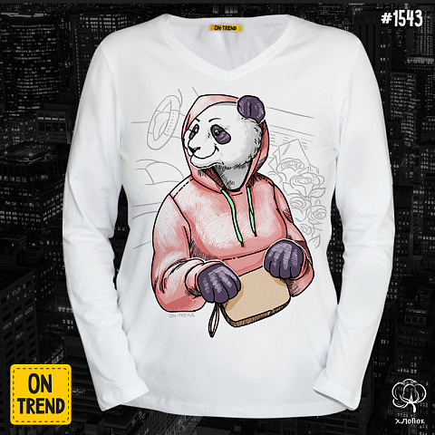 картинка Женский лонгслив "Деловая панда" магазин  ON-TREND являющийся производителем одежды из хлопка высшего качества