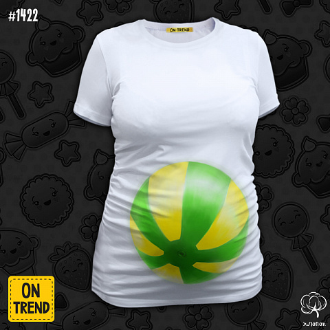 картинка "Зеленый мячик", футболка для беременных магазин  ON-TREND являющийся производителем одежды из хлопка высшего качества