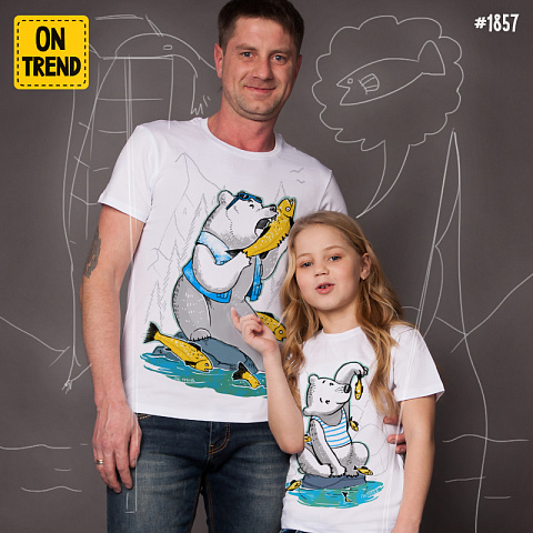 картинка Футболки для папы и ребенка "Рыбаки" магазин  ON-TREND являющийся производителем одежды из хлопка высшего качества