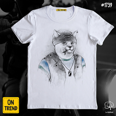 картинка Мужская футболка "Крутой котик" магазин  ON-TREND являющийся производителем одежды из хлопка высшего качества