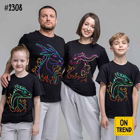 картинка Семейные футболки "Неоновые драконы" магазин  ON-TREND являющийся производителем одежды из хлопка высшего качества