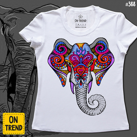 картинка Женская футболка "Слон" магазин  ON-TREND являющийся производителем одежды из хлопка высшего качества