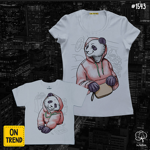 картинка Футболки для мамы и дочки "Деловые панды" магазин  ON-TREND являющийся производителем одежды из хлопка высшего качества
