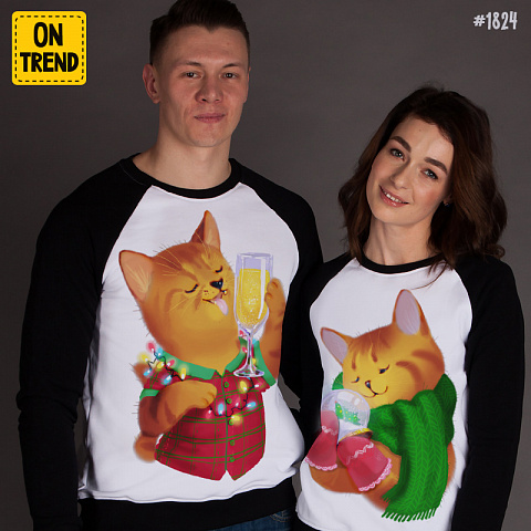 картинка Толстовки для двоих "Мандариновые коты" магазин  ON-TREND являющийся производителем одежды из хлопка высшего качества