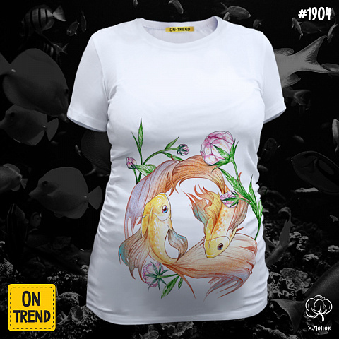 картинка "Золотые рыбки", футболка для беременных магазин  ON-TREND являющийся производителем одежды из хлопка высшего качества