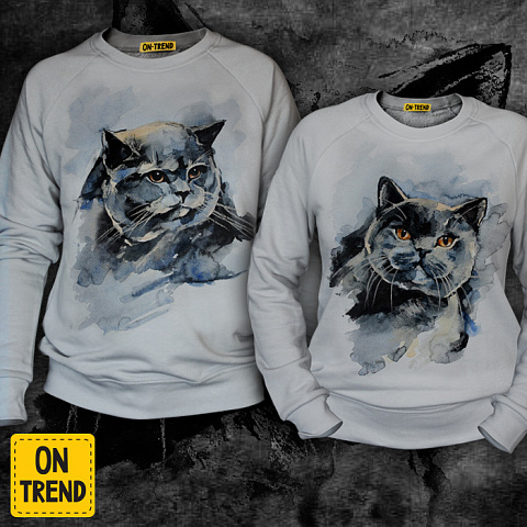 картинка Толстовки для двоих "Акварельные котиков" магазин  ON-TREND являющийся производителем одежды из хлопка высшего качества