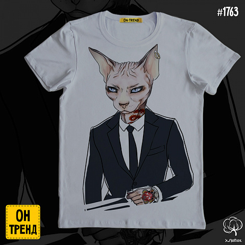 картинка Мужская футболка "Котик с тату" магазин  ON-TREND являющийся производителем одежды из хлопка высшего качества