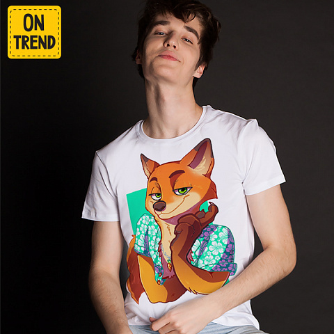 картинка Мужская футболка "Лис из Зверополиса" магазин  ON-TREND являющийся производителем одежды из хлопка высшего качества