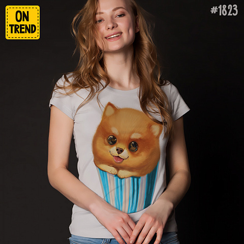 картинка Женская футболка "Сладкая собачка" магазин  ON-TREND являющийся производителем одежды из хлопка высшего качества